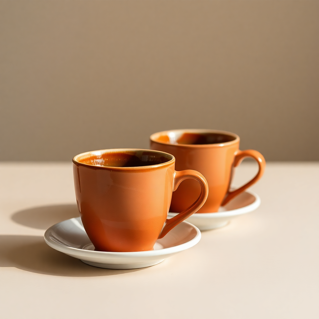 Espresso cup set of 2, terracotta color, studio lighting