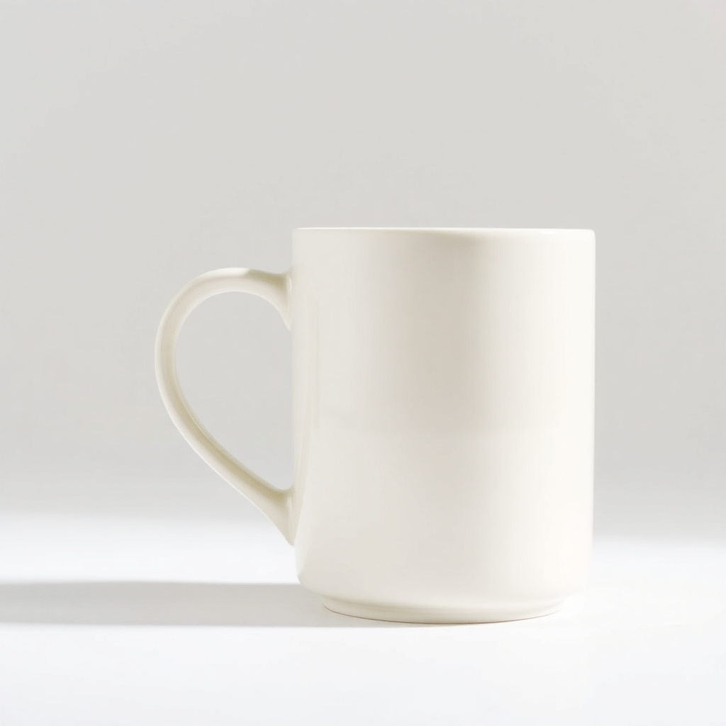 Premium ceramic mug, matte off-white finish, clean studio lighting, isolated on white background