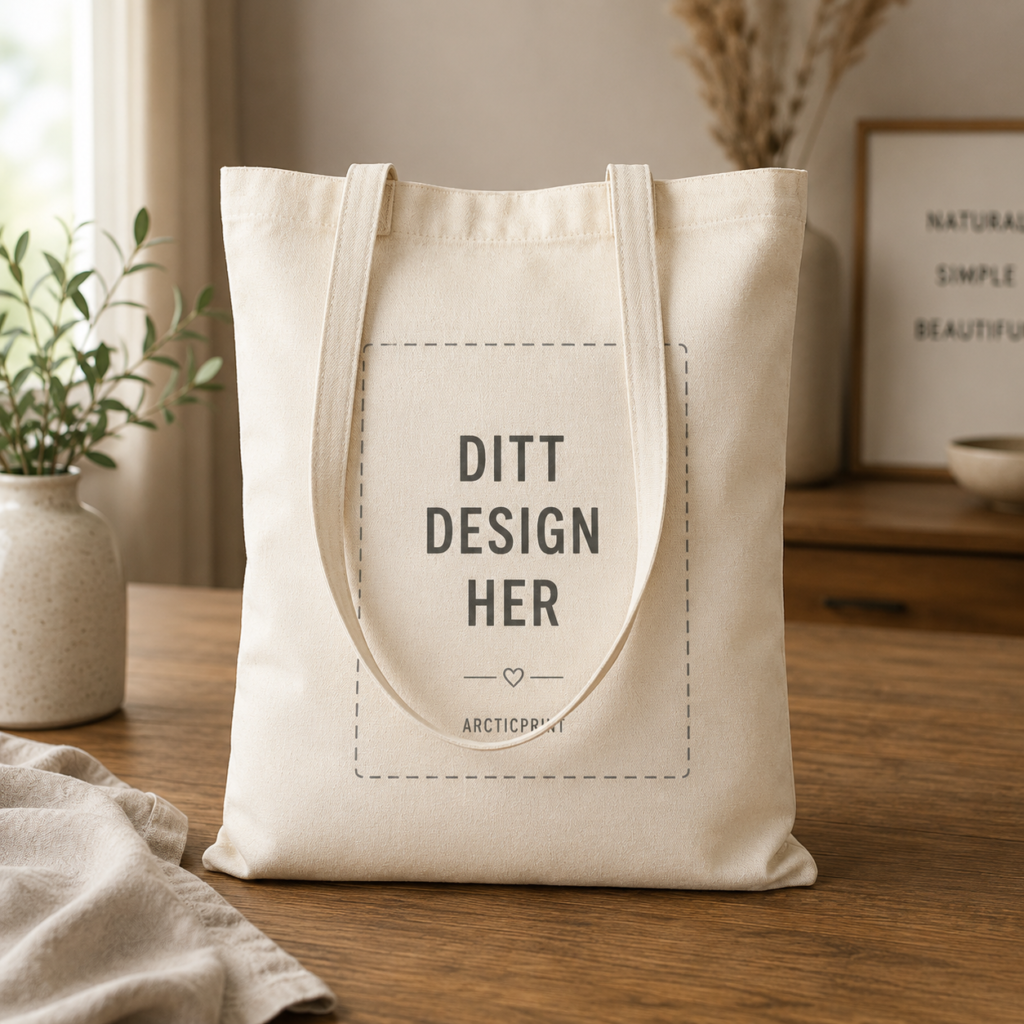 Personlig sublimasjonsveske med eget design i minimalistisk stil
