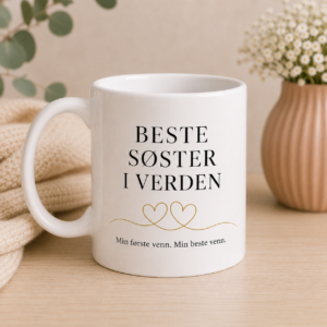 Søster krus med teksten Beste søster i verden og Min første venn