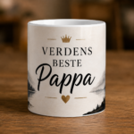 Personlig krus med teksten Verdens beste pappa og fjellmotiv